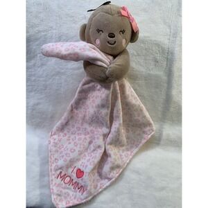 Carters Child of Mine Monkey Lovey Rattle Pink White Leopard I Love Mommy Plush